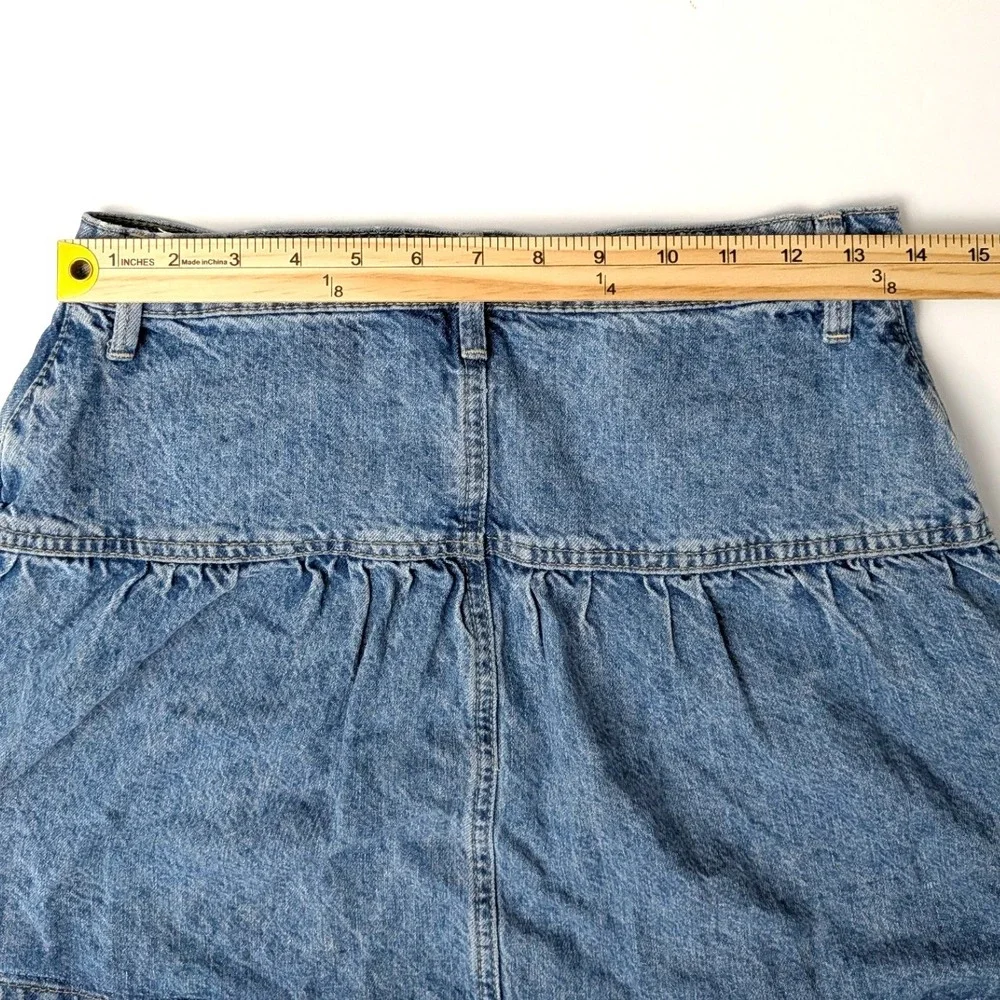 Free People‎ West Is West Denim Mini Skirt Blue Acid Wash 100% Lyocell Size 6